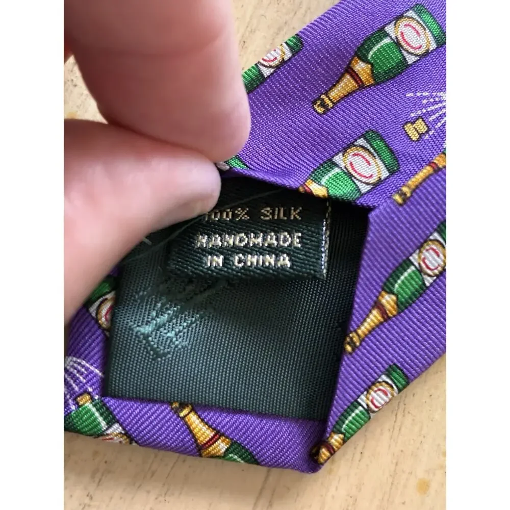 VTG Ralph Lauren Purple Champagne Bottle Necktie 100% Silk Novelty Tie